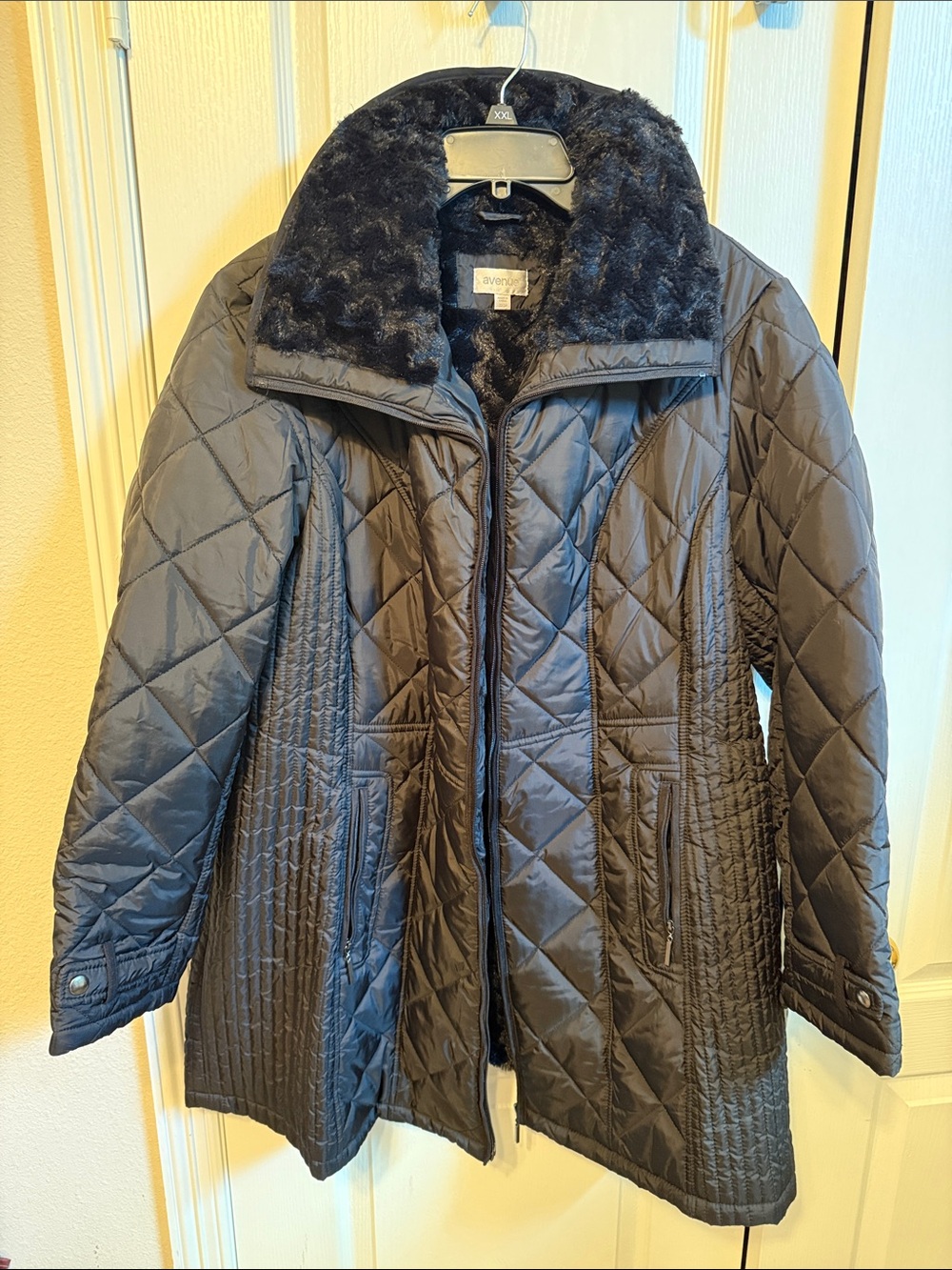 Avenue Black Quilted Puffer with Faux-Fur Collar
